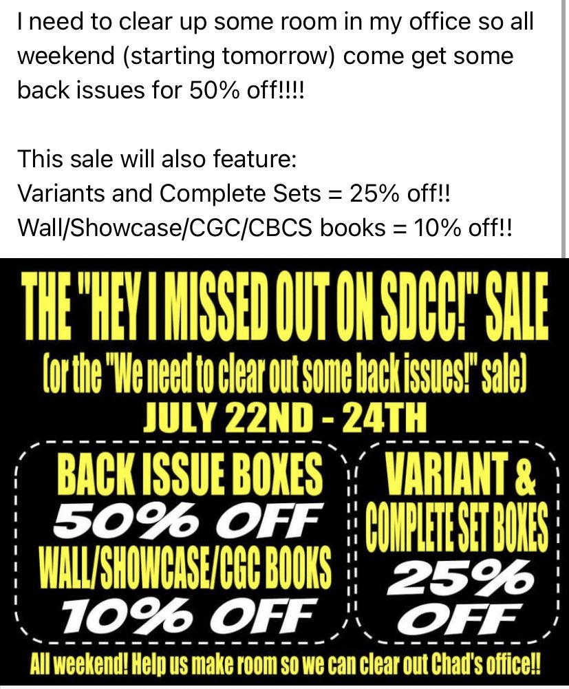Chad is cleaning out his office and that means YOU GET TO SHOP A KILLER WEEKEND SALE STARTING TODAY 7/22-7/24!!!