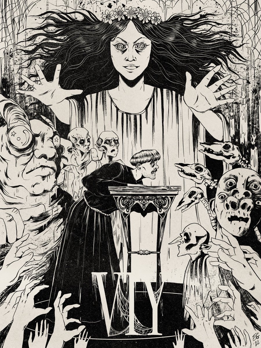 Viy lineart 

I love this movie. I'm hopefully going to be releasing these (in color) as a fancy limited edition of silkscreen prints in the near future. keep an eye out! (i think they're going to be really pretty I'm excited)  ✨ 