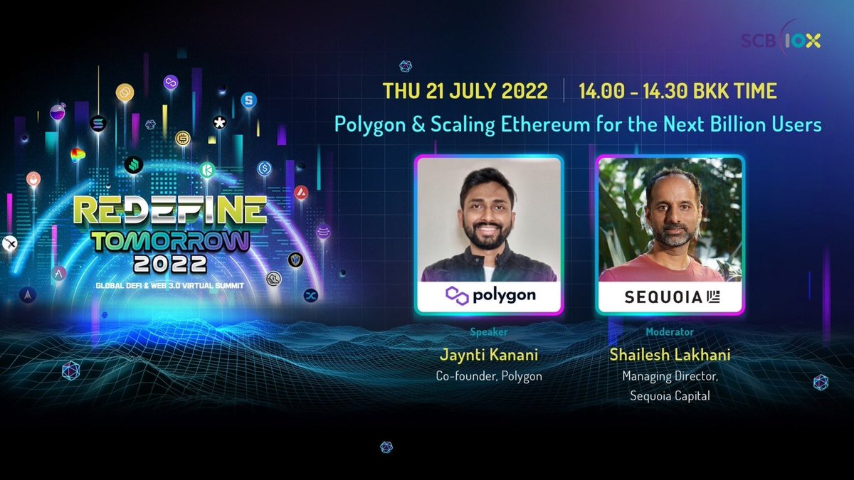 SCB10X_OFFICIAL's tweet photo. Here is the link to the recorded session of ‘Polygon &amp; Scaling Ethereum for the Next Billion Users’ with @jdkanani of @0xPolygon &amp; @shaileshlakhani of @SequoiaIndiaSEA at @SCB10X_OFFICIAL REDeFiNE Tomorrow 2022

👉 https://t.co/SUAwR1whbt https://t.co/4XvZjMZ9RT