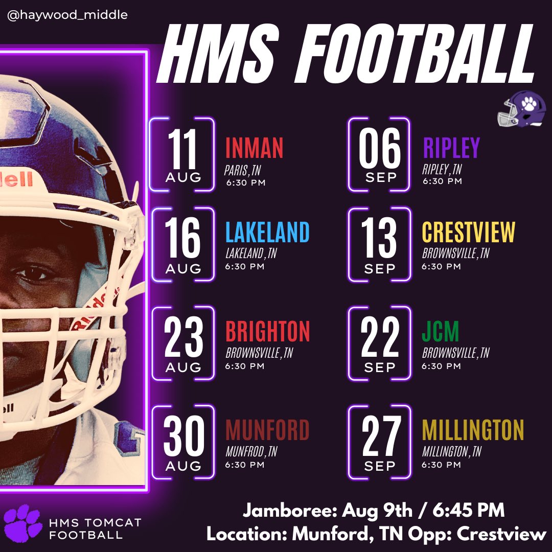 HMS Tomcat Football  🏈 2022 Schedule‼️ <a href="/Hmstomcatsfball/">Haywood Middle School Football</a> <a href="/HMSTomcats/">Haywood Middle School</a> <a href="/haywoodtomcats/">tomcats_athletics</a>