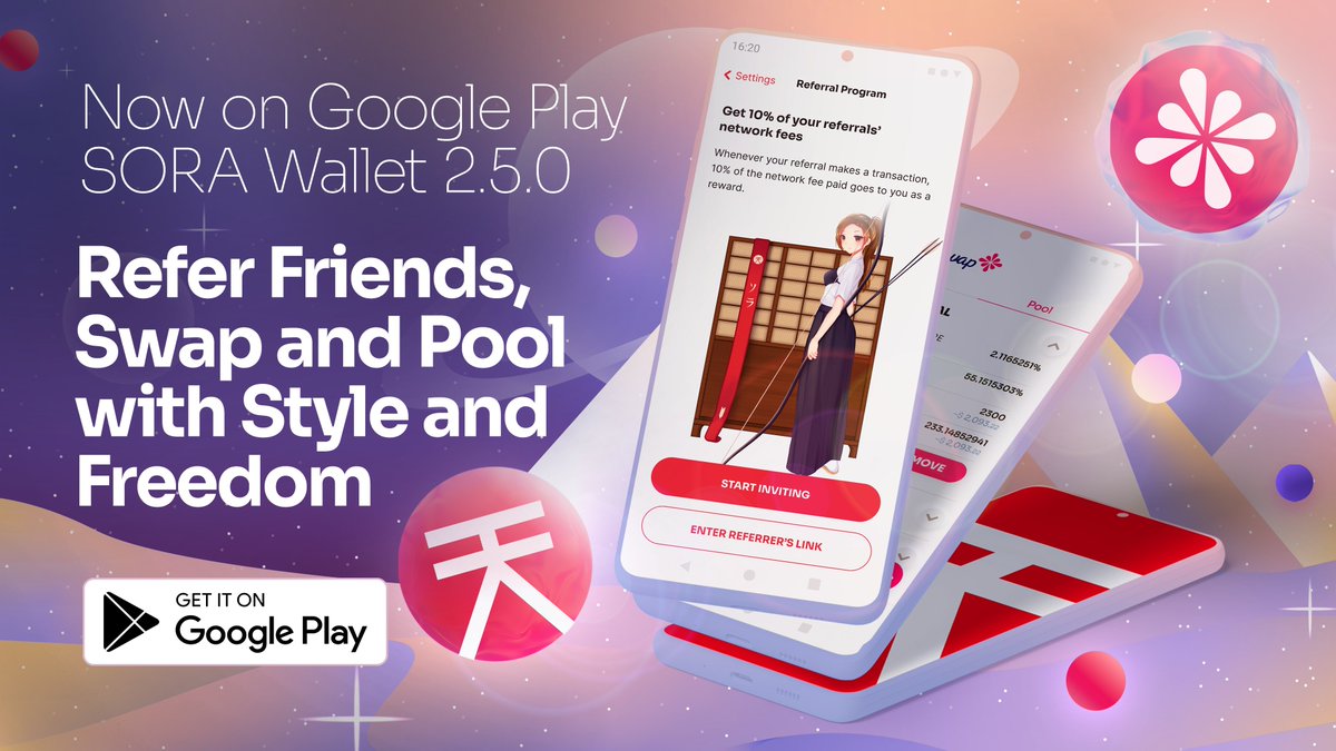 sora_xor's tweet photo. ⚙️ SORA Wallet on Android: v2.5.0 BETA has been released!

🧩 This release includes the Referral System so you can invite your friends to the SORA network!

⚠️ This is a beta release, so it's only available if you opted in the Play Store

🗣 Any feedback is much appreciated!

#𒀭 https://t.co/sQQCQmxnYy
