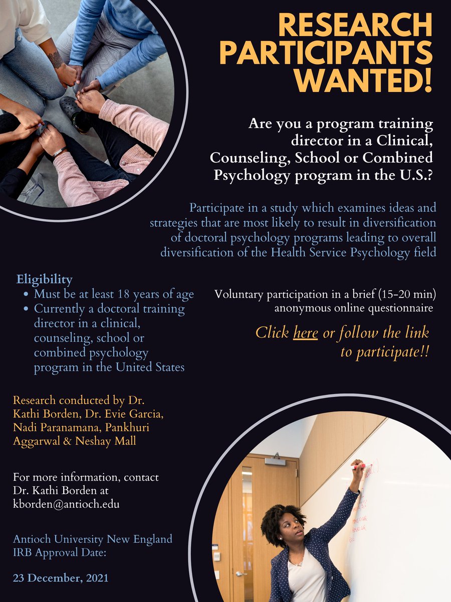 If you are or know of a Director of Clinical Training (DCT) in a clinical, counseling, school, or combined psychology program in the US, please share your perspectives on diversifying psychology with us! miamioh.qualtrics.com/jfe/form/SV_9s…