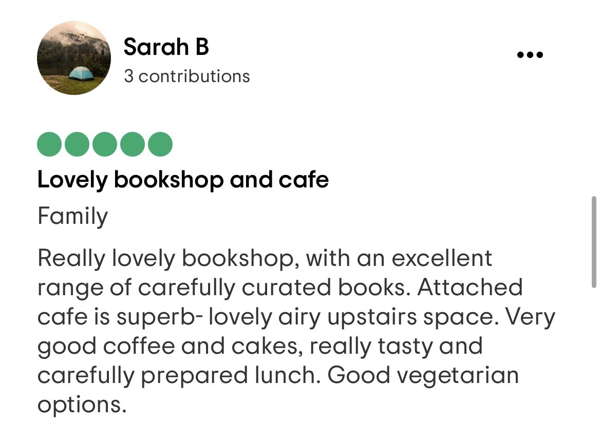 cafe_ish's tweet photo. Some lovely reviews on Tripadvisor recently….these make such a difference as the whole Bookish team get such a boost. If you’ve visited the cafe or the bookshop recently, please do leave a review if you have a moment. Both have separate accounts. https://t.co/RkH2Di0SCM