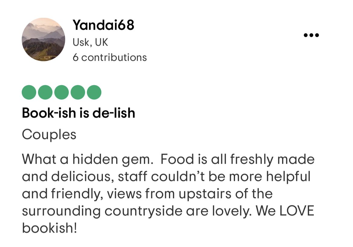cafe_ish's tweet photo. Some lovely reviews on Tripadvisor recently….these make such a difference as the whole Bookish team get such a boost. If you’ve visited the cafe or the bookshop recently, please do leave a review if you have a moment. Both have separate accounts. https://t.co/RkH2Di0SCM