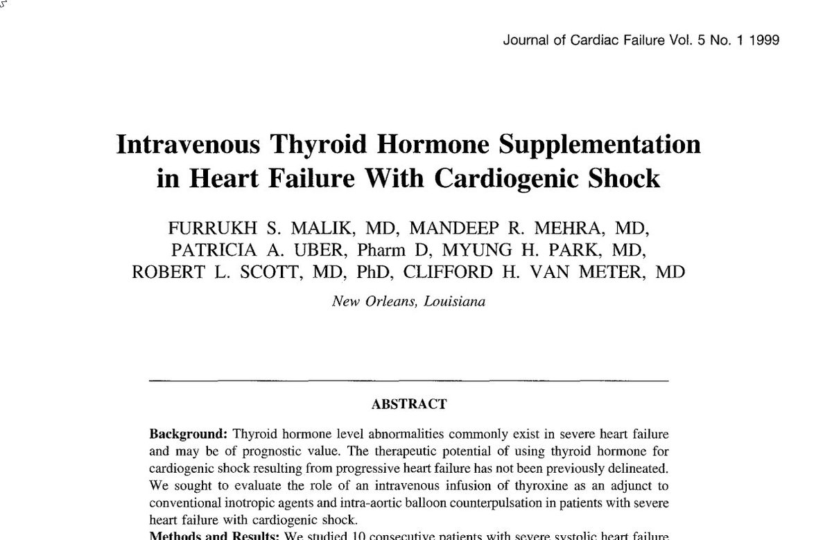 In case four other inotropes aren't working and for some reason you feel like reaching for a fifth one, the dose of triiodothyronine in euthyroid cardiogenic shock is apparently 20mcg/hr (derangedphysiology.com/main/cicm-prim…)