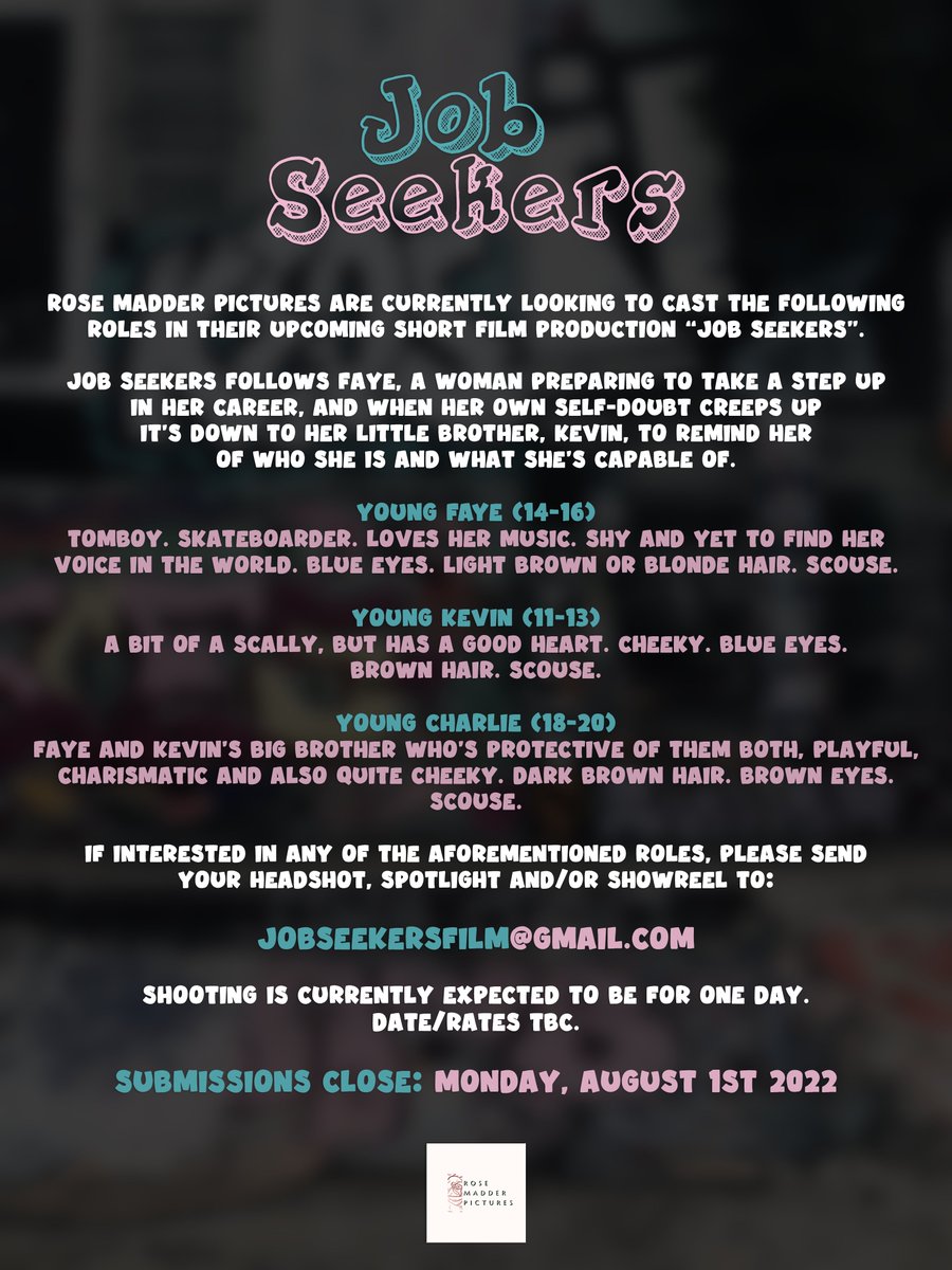 We're still accepting North West based actors to get in touch for the following roles for a short film being shot later this year. Shortlist to be confirmed after Aug 1st. RTs appreciated.
