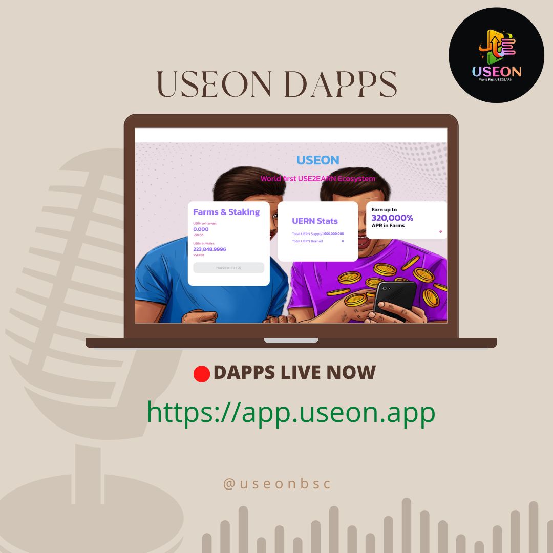 Today is a great day &amp; a great announcement.🎉
Our Staking dApp is live.🚀

🏛️🏛️ app.useon.app 

Stake your $UERN token with HIGHER APY. 🔥🔥
It's time to support&amp;boost the APY.✅

As a long term project,More exciting news on the way.😍
#USEON #BNB #dApp #passiveincome