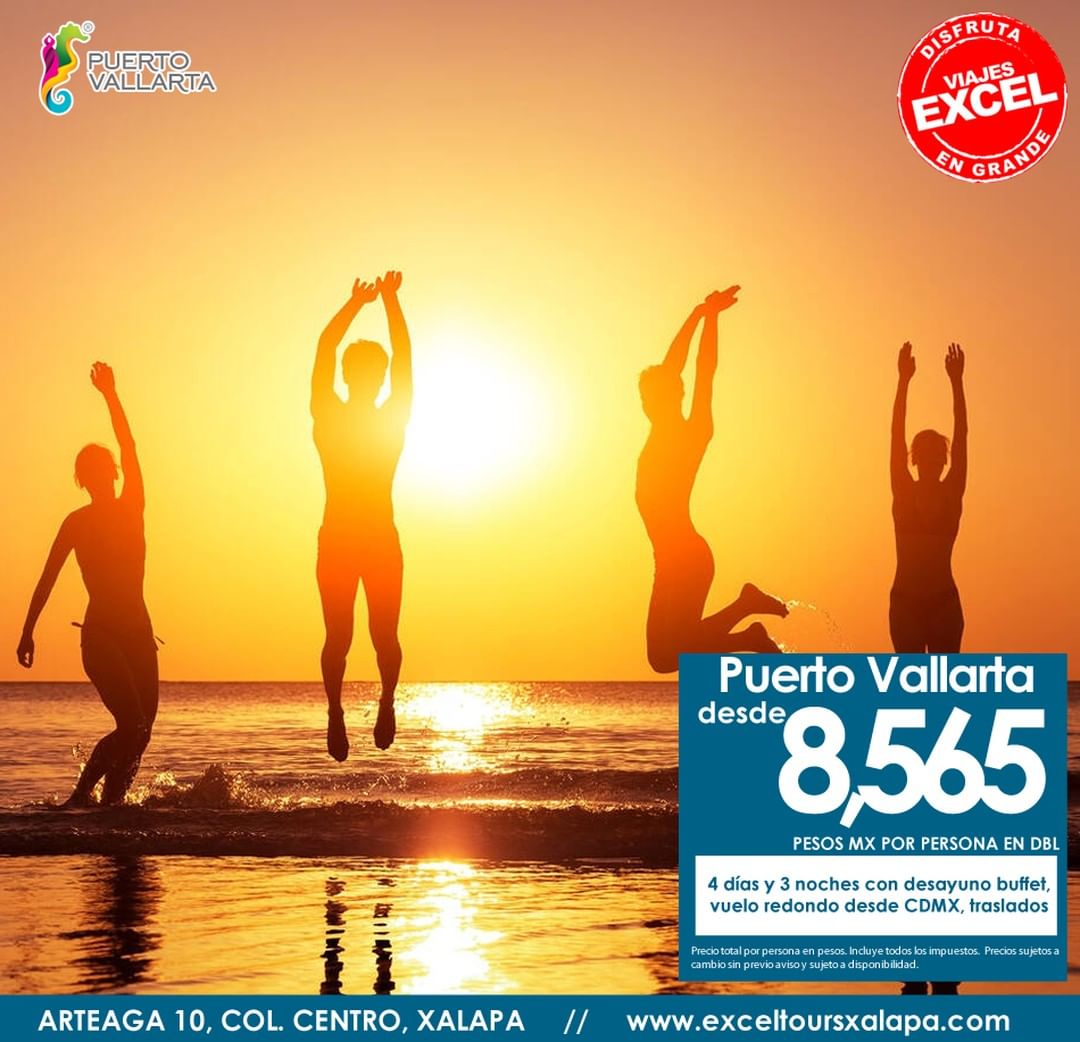 ExcelToursXal's tweet photo. ¡Vamonos a PUERTO VALLARTA este Verano!
4 días y 3 noches con vuelo incluido desde CDMX.
Contáctanos para más información:
☎ Tel. (228) 3525689
#Viajes #Xalapa #Veracruz #Coatepec #Travellovers #vacaciones #Vallarta #ExcelTours https://t.co/XGulioj935