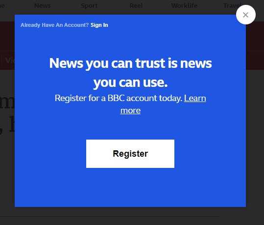 Phyrefli2's tweet photo. @BBCNews I've opened 10 pages on https://t.co/rQCp6Ztta7 tonight, and EVERYY ONE had this. I don't mind seeing it from time to time. But every time on every page and every refresh??? https://t.co/Pr8D4YRhVU