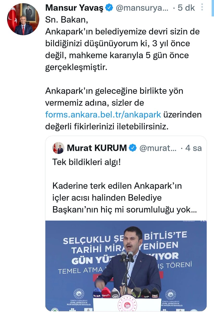 whisperhaber's tweet photo. Mansur Yavaş'ın, Çevre ve Şehircilik Bakanı Murat Kurum'a verdiği cevap kısa sürede sosyal medyanın en çok konuşulanları arasına girdi. https://t.co/1rIPup86nh