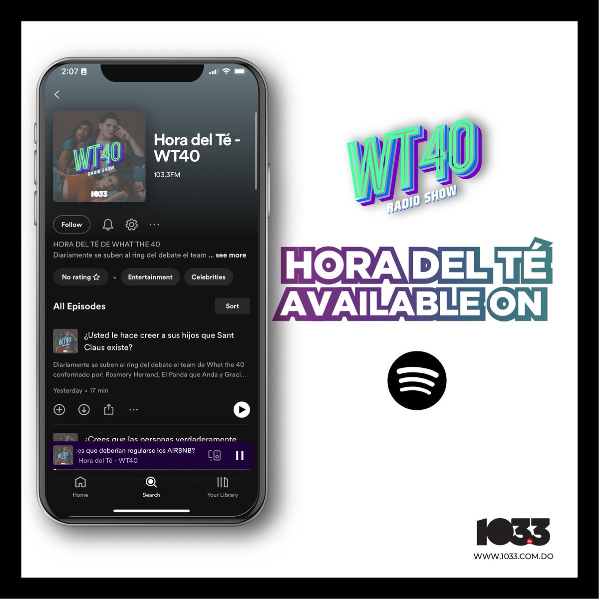 Space1033fm's tweet photo. Los debates más entretenidos de la Hora Del Té de @wt40rd ya están disponibles en Spotify. 🥳🎉 No hay excusas para perderse lo mejor que nos trae el programa más controversial y divertido que tenemos en #1033fm.
-
#1033fm #RCCMedia #Podcast #Spotify #WT40 https://t.co/eEudZvwp9J