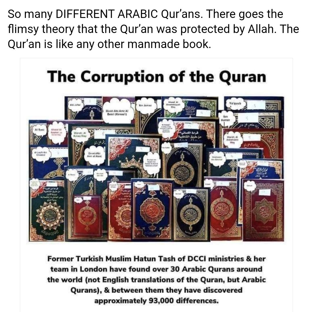 TiktokT51431715's tweet photo. muslims claim that the quran's always being one&only one. When I do a little dive(not even a deep dive like #Yasirqadhi),I read that #CaliphUthman made it one, not allah.The bad news is, he was not successful.There are more than 30 differen quran books discovered by #HatunTash!! https://t.co/60qcfvJIty