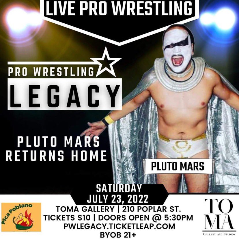 PlutoMarsAttack's tweet photo. I return to @prowrestlinglegacy tomorrow, HÜMANS. Who is going to take a Space Walk Slam this time???? 🚀 #elpaso #prowrestling #prowrestlinglegacy #plutomars https://t.co/vbMNvs8w8X