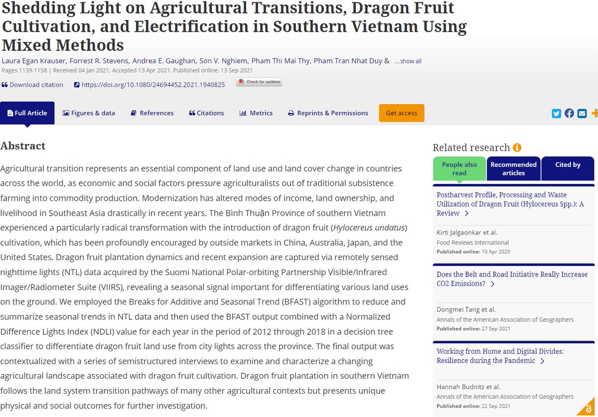 Krauser et al explore dragon fruit cultivation in South Vietnam using remote sensed nighttime lights. bit.ly/3A2BUgB