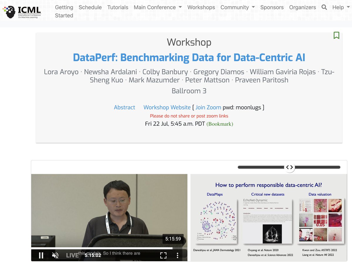 laroyo's tweet image. #JamesZou @Stanford discussing evaluation of ML in Health/Science domains at the ##DataPerf #workshop @icmlconf #ICML2022 - more info on our website tinyurl.com/dataperf-icml2… @MLCommons @DataPerf @DataCentric_AI