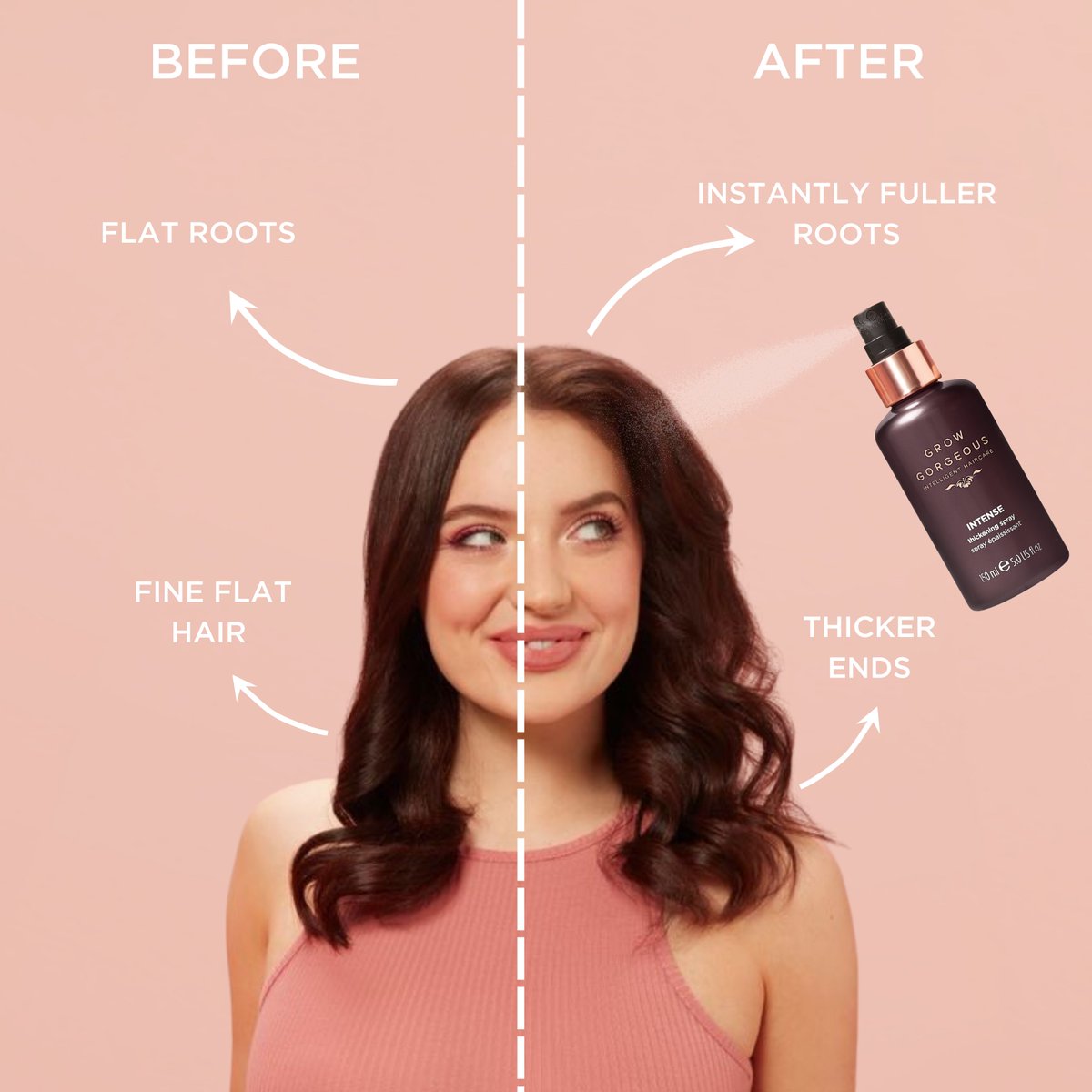 Swap fine strands 🔁 for fuller hair 🙌 using the NEW Intense Thickening Spray ❤️