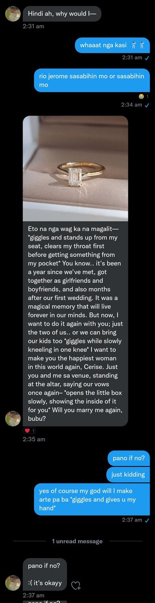 iniba ko lang yung answer ko ng slight kasi lagi akong umiiyak pag nagppropose siya ><