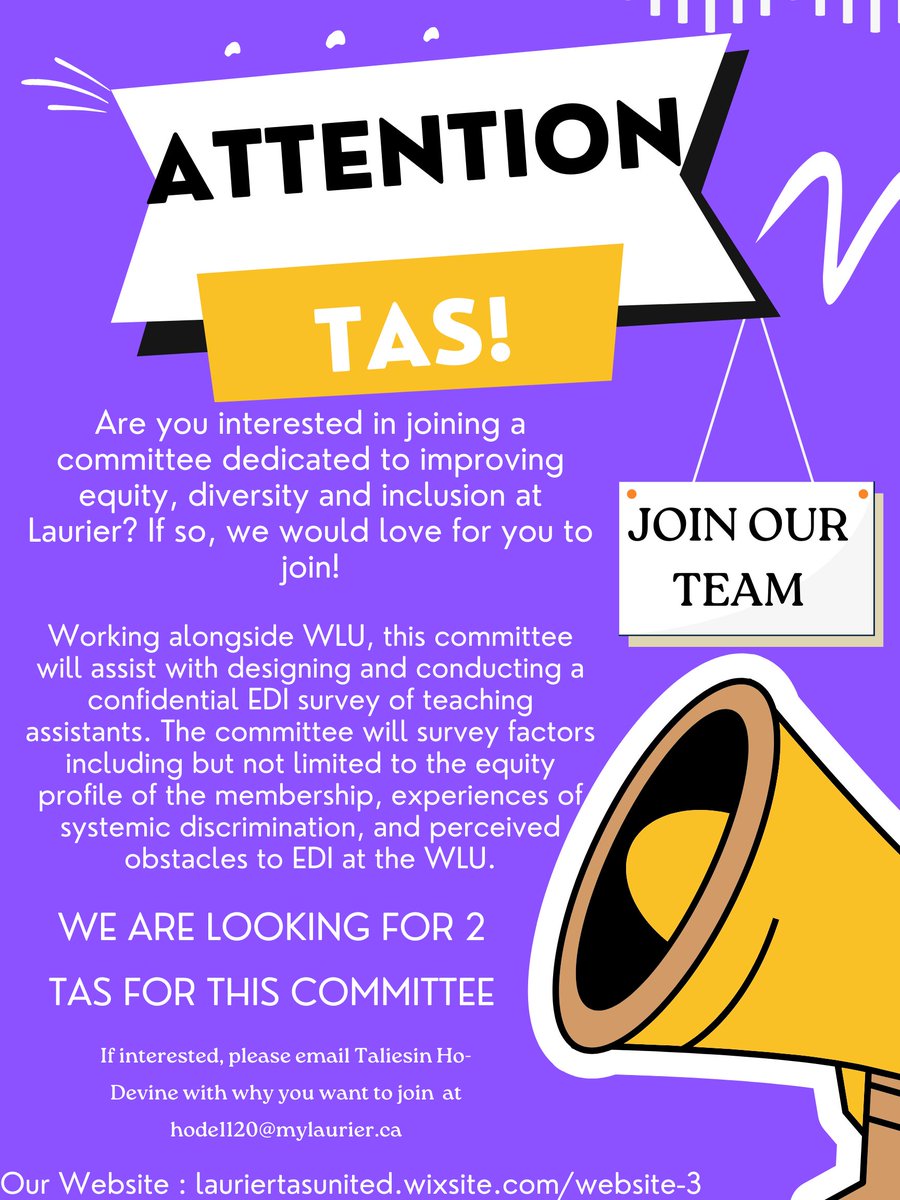 We are looking for two new EDI committee members! 
Interested in joining our team? 

Please email hodell20@mylaurier to apply!