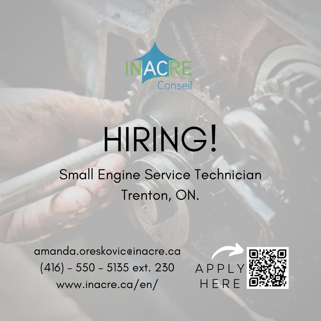 @InacreT is #hiring for a Small Engine Service Technician for our #Powersports client in #Trenton 
apply through our website inacre.ca/en/candidats/e…
#servicetechnician #smallengine #mechanic #technicaltrades #jobseekers #jobhunting #powersportstechnician #mechanicapprentice