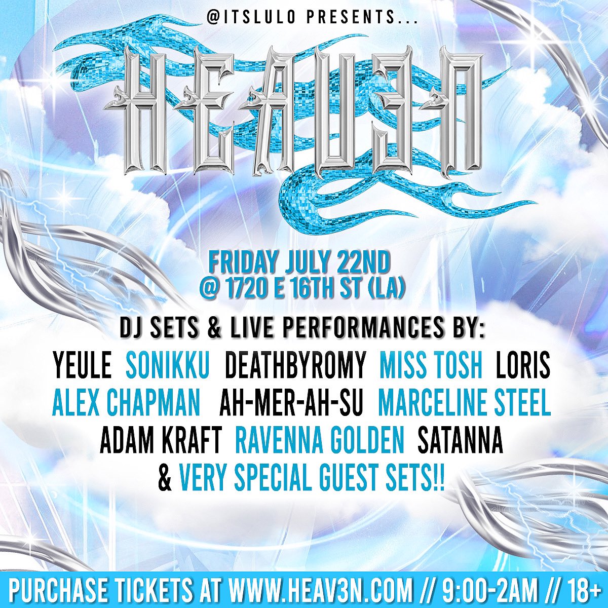 HEAV3N IS TONIGHT!! 💎 Gates open at 9PM 💕 c u soon ^.< ☁️ some tickets still available at heav3n.com ⤴️💕 18+