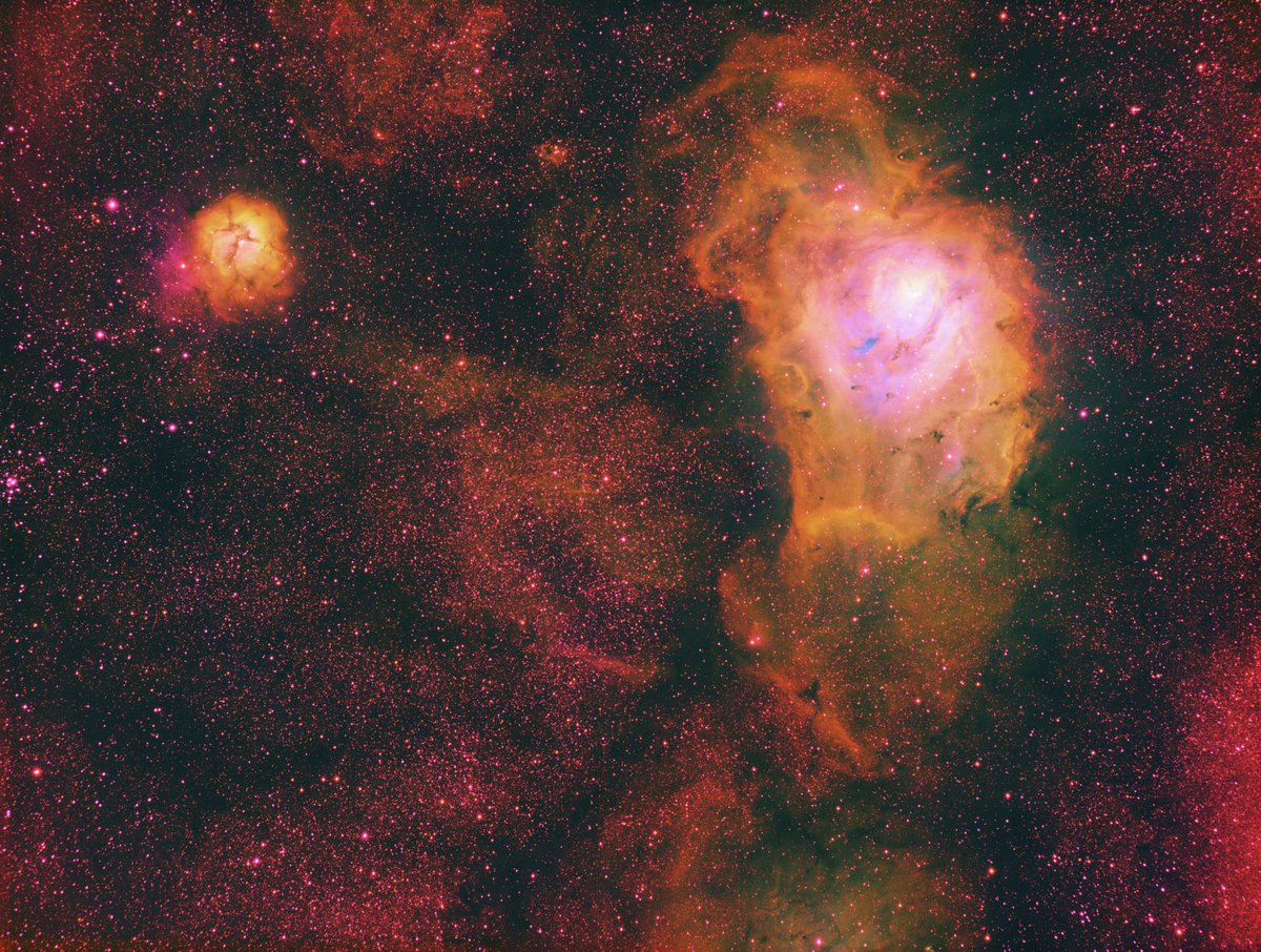 jorjazo's tweet photo. Nebulosas Trífida y del Lago, desde mi casa.
10 horas y 34 minutos tiempo total de exposición en banda angosta SHO.
Telescopio William Optics Gran Turismo 81
Cámara ZWO ASI1600MM-Pro https://t.co/jjvfotEnSZ