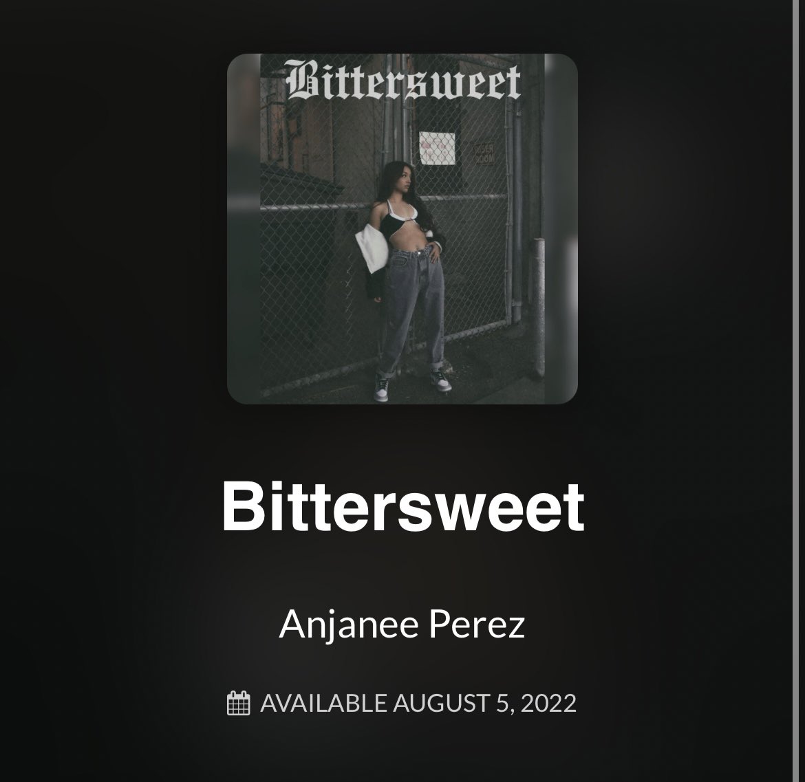 Anjaneeperez's tweet photo. Presave now available!!! Bittersweet august 5th🖤
•
•
•
•
#music #ep #upcomingartist #artist #bittersweet #presave #newmusic #explore #explorepage https://t.co/AVvEj0udGo