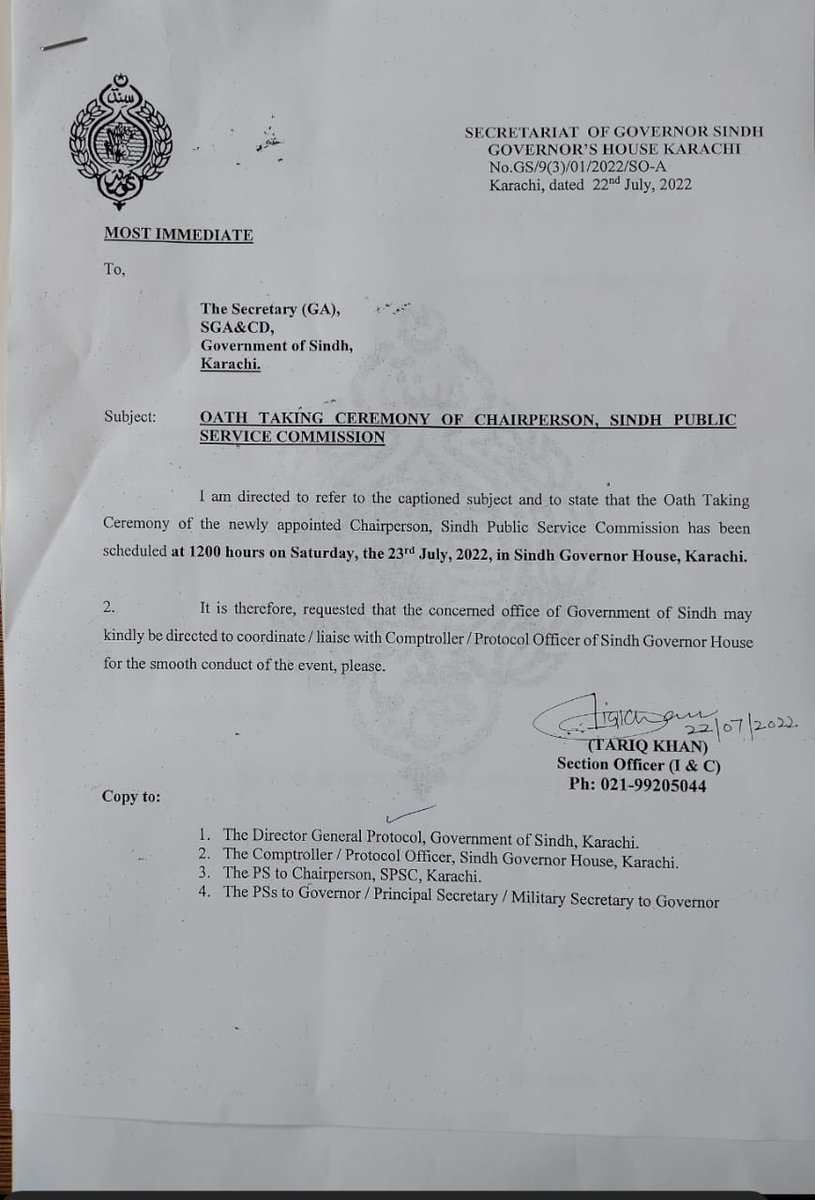 CSScolloquy's tweet photo. SPSC Chairperson will take oath on 23 July 2022. The day will result functioning of SPSC soon. Congratulations Sindh! Thanks! #RestoreSPSC #spsc #SPSC https://t.co/4bArvMZNpK