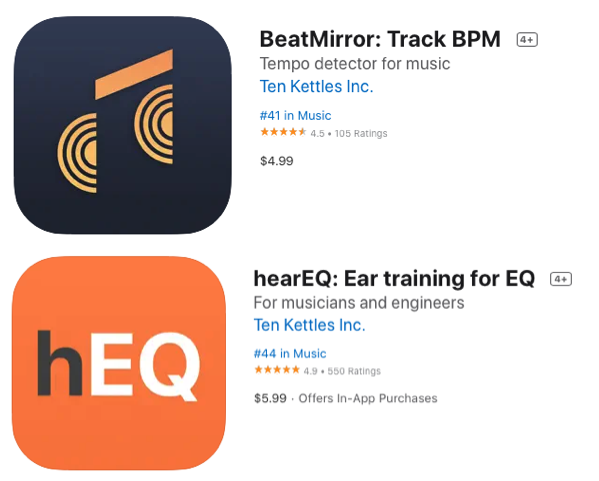 tenkettles's tweet photo. A good day for Ten Kettles in the charts. Both @hearEQapp and @beatmirrorapp are making an appearance 👍 https://t.co/cfVsbPmuIa