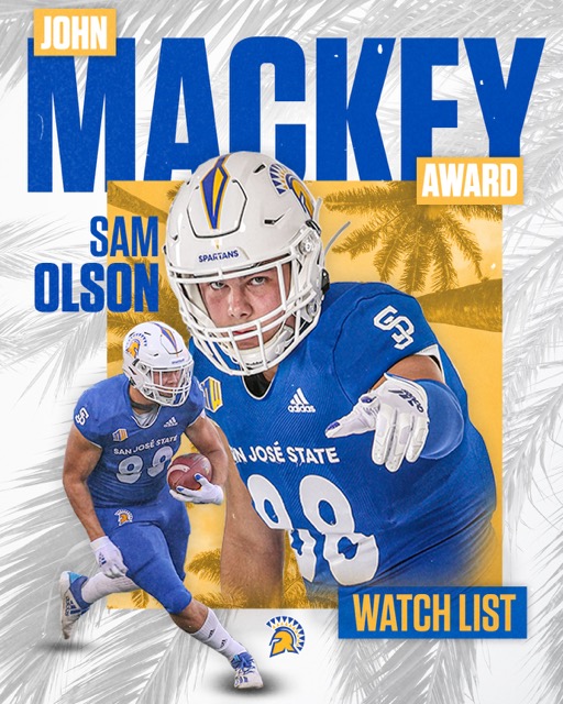 SanJoseStateFB's tweet photo. CONGRATS 𝙎𝙖𝙢 𝙊𝙡𝙨𝙤𝙣 (@samolson88) on being named to the 2022 John Mackey Award Preseason Watch List‼️

🔗| https://t.co/KIJ10fio44

#AllSpartans https://t.co/hH5JQBKe0E
