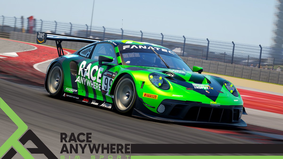Very proud to announce we are taking part in the ADAC <a href="/SimRacingExpo/">SimRacing Expo</a> <a href="/SimracingGP/">Simracing.GP</a> #ProfessionalTrophy 🏆

The Champ starts tomorrow with Round 1 - COTA
in our #99 Race Anywhere Simsport Porsche!😍

Our drivers
🇬🇧 Harry Spiers
🇬🇧 Jordan Grant-Smith
🇬🇧 Trevor Wenham

#Esports #ACC