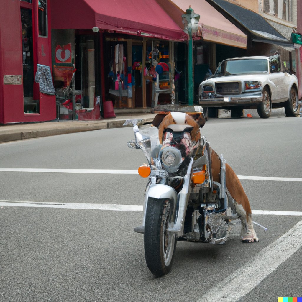 ytrkptl's tweet photo. I asked OpenAI's DALL·E the following prompt and here are the images it generated:

"A bulldog riding a motorcycle on downtown mainstreet in Tazewell, Virginia" #openai #dalle2 #Tazewell https://t.co/NepbnCKH9x