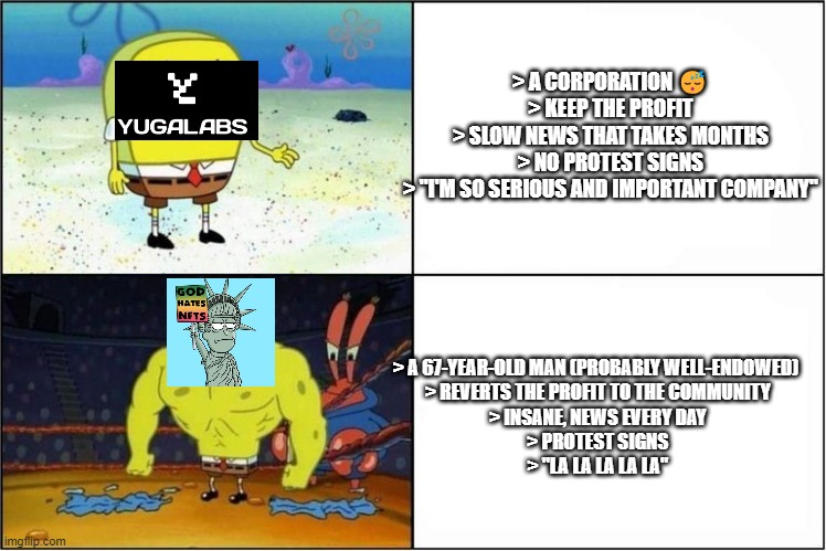 I did a serious analysis of the differences between <a href="/SrPetersETH/">Sr Peters</a>  and Yuga Labs #GodHatesNFTs