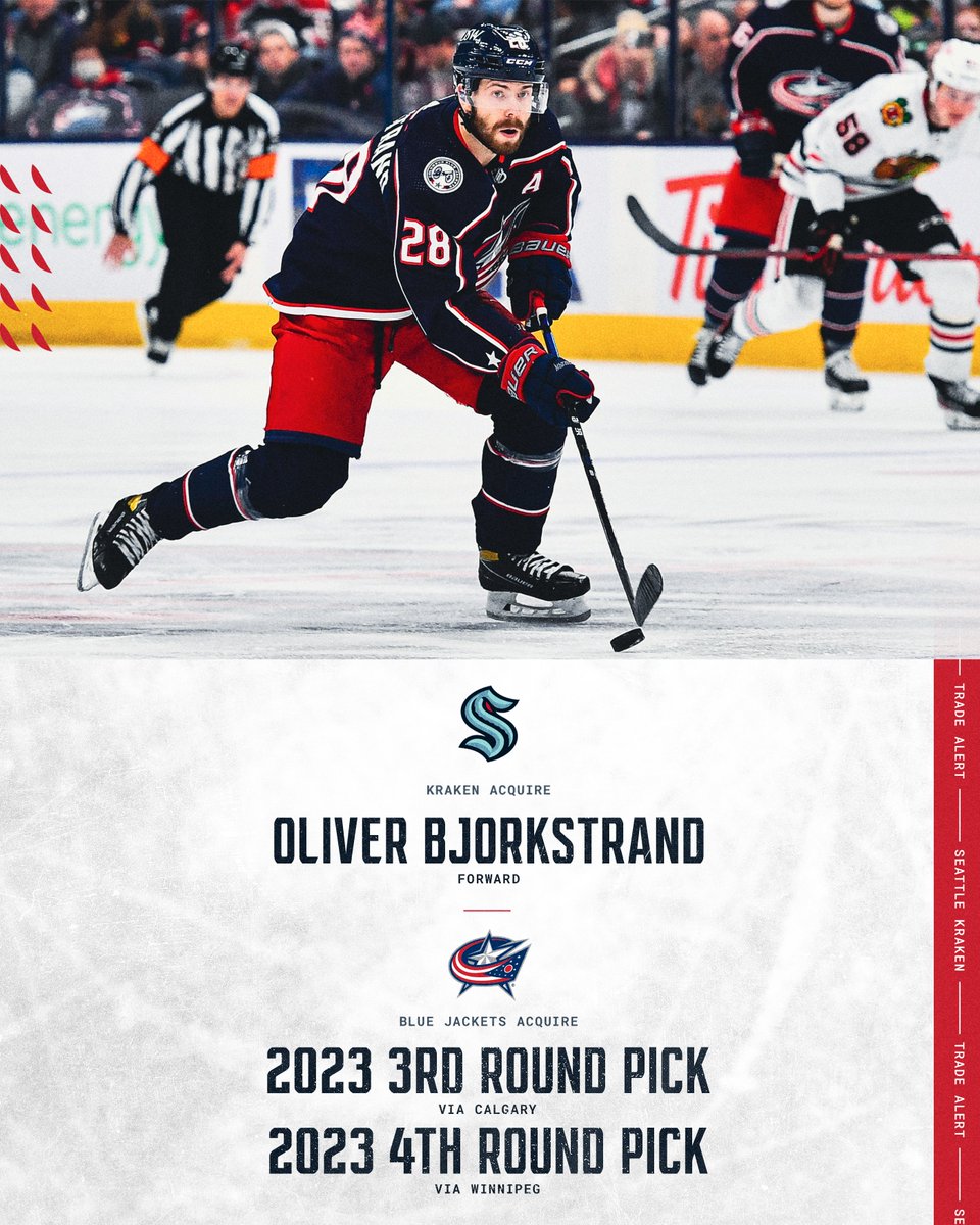 Blue Jackets trade Oliver Bjorkstrand to Seattle for 2023 third, fourth  round draft picks