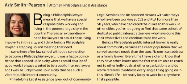 Pkmaier's tweet photo. Here's the dynamo legal aid attorney Arly Smith-Pearson on what it means to be a Philadelphia Lawyer from @PhilaBar's Summer Edition of the Philadelphia Lawyer: https://t.co/7cql9ITzz4 https://t.co/5u59TK82RB