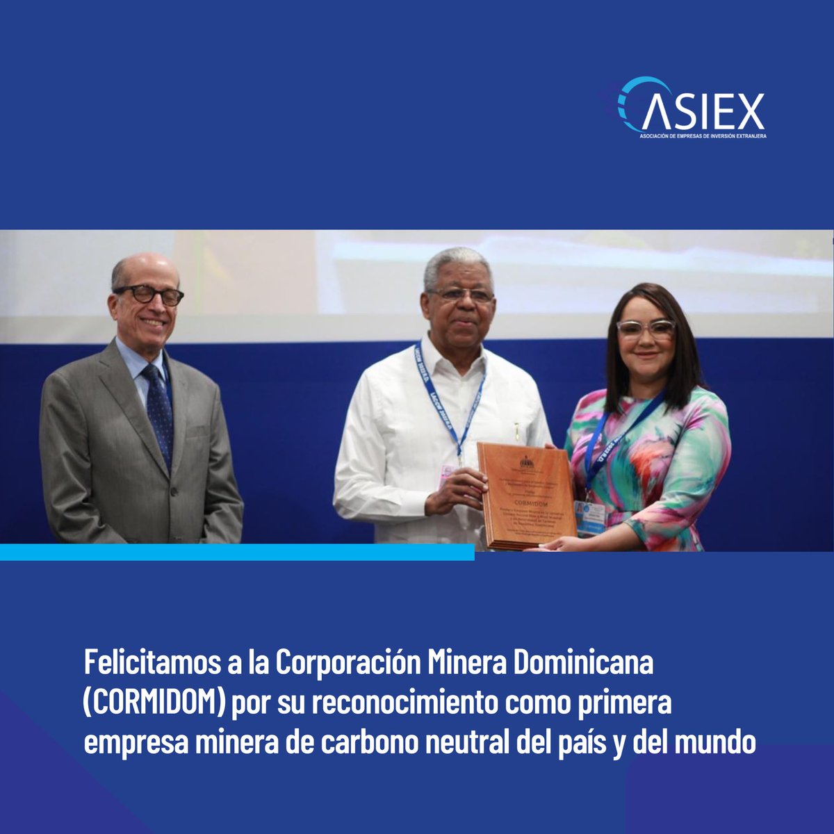 Desde ASIEX felicitamos a nuestra empresa asociada, Cormidom, y en ella a su Vicepresidenta Ejecutiva, la señora <a href="/EliMena/">Elizabeth Mena</a> y todo el equipo de la empresa, por haber sido reconocida por su compromiso con la neutralidad de carbono y otras iniciativas de impacto ambiental.
