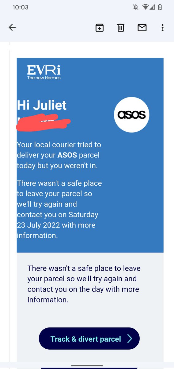 Just want to point out to #evri that me and my partner (Juliet) have a <a href="/ring/">Ring</a> doorbell which says you are lying - never got anywhere near our front door! Not the first time this has happened on this street