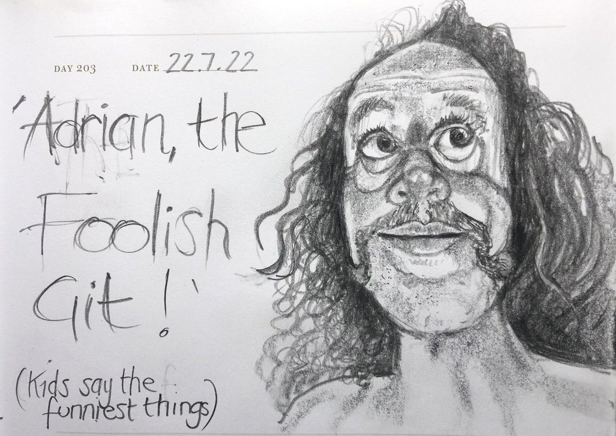 Venster67's tweet photo. One Sketch A Day 22.7.22
‘Adrian, the Foolish Git!’
#foolishgit #kidsaythefunniestthings #selfportrait #onesketchaday #funnyinsults #sketchbook #visuadiary #art #illustration #pencilsketch https://t.co/HsQTPtyTwH