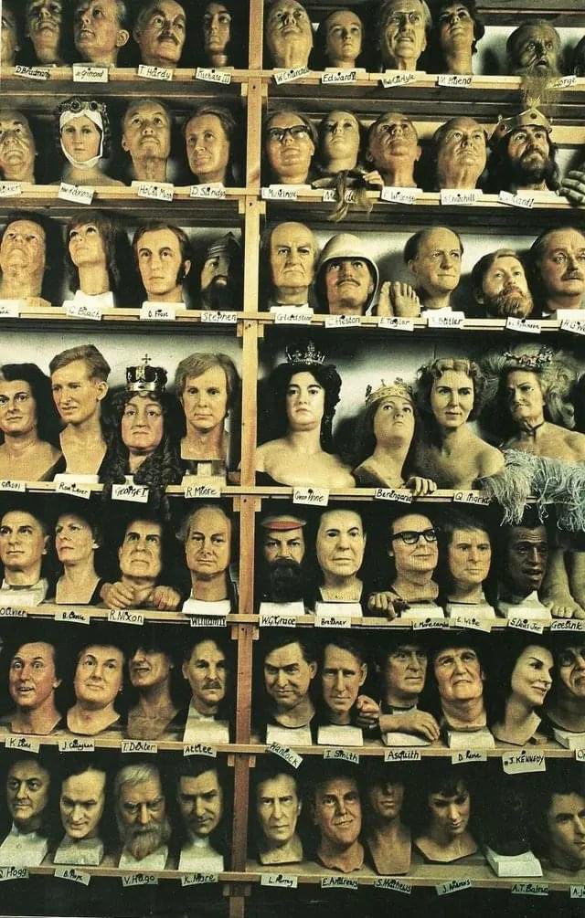 Retired Heads of State stand neck &amp; neck with other famous and infamous figures at Madame Tussaud’s Wax Museum storage, October 1979.