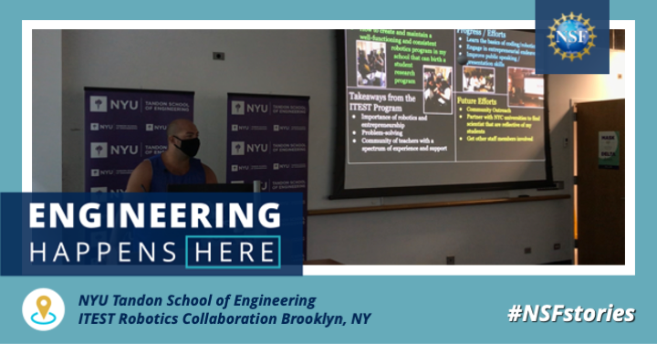nyutandon's tweet photo. Earlier this week, a cohort of teachers &amp; students returned to Tandon to share their experiences implementing an @nsf-funded ITEST-inspired #robotics curriculum &amp; hands-on project #NSFstories #Engineeringhappenshere #nyutandonmade https://t.co/kScZ1nkWpD