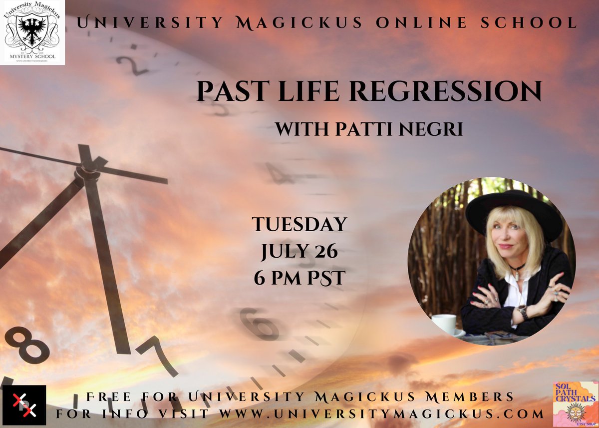 eventbrite.com/e/past-life-re… Free for university magickus members using the membership allowance, for info visit patreon.com/universitymagi… I will teach you the basics of tapping into your own past lives. We will do a group Past Life Journey together. <a href="/PattiNegri/">Patti Negri</a>