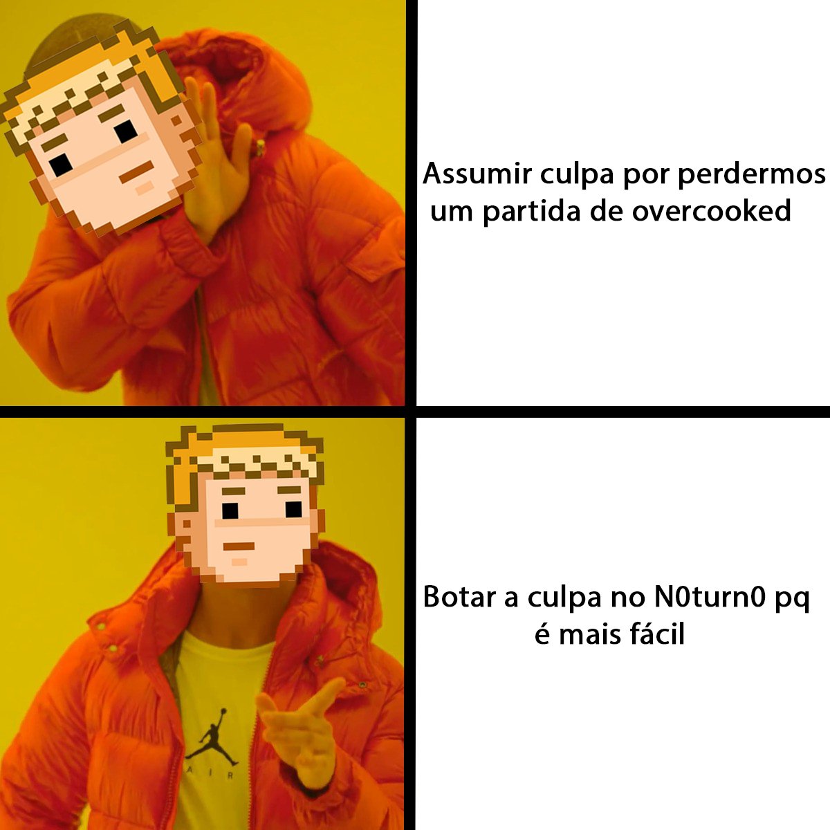 OsTrocho's tweet photo. "Mas dessa vez realmente foi culpa do noturno" 

#Gameplay #overcooked #Memes #Drake https://t.co/k6xrHZA2p9