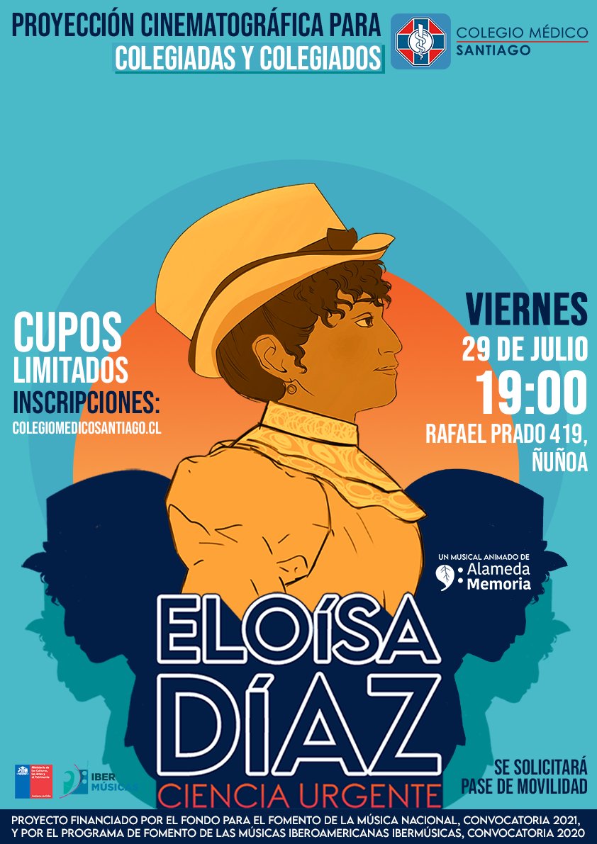 ColMedSantiago's tweet photo. Conoce detalles inéditos de la vida de la primera mujer médica de Chile en "Eloísa Díaz: Ciencia Urgente",  mediometraje elaborado por @AlamedaMemoria y que será proyectado en nuestra sede. Inscripciones 👉 https://t.co/erYoVLt7u9

🗓️ 29/7 
⌚️ 19:00
 📌 Rafael Prado 419 https://t.co/QzPfjyiBFT