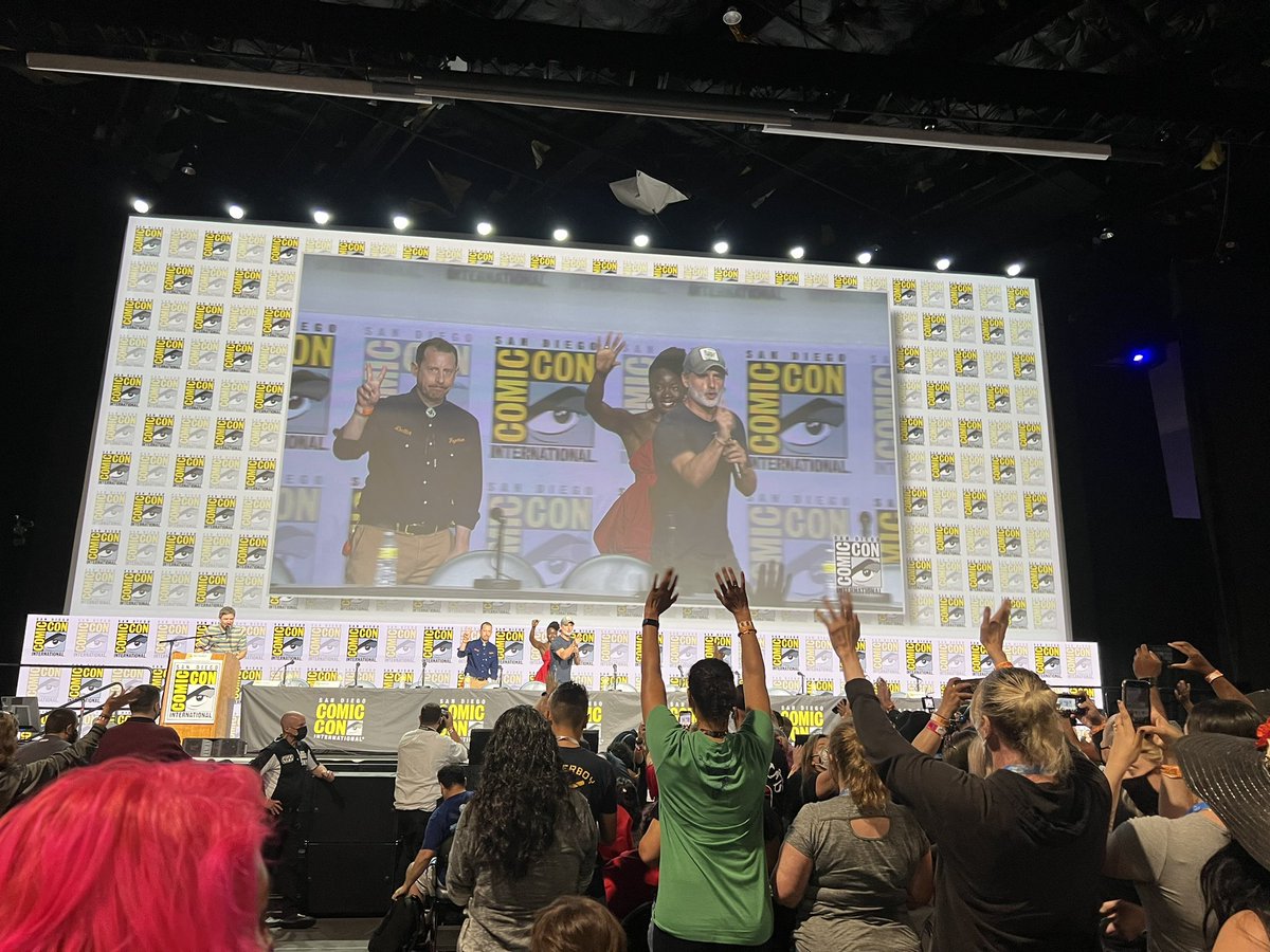 KirstenAcuna's tweet photo. Andrew Lincoln and Danai Gurira surprised fans on the #SDCC stage instead to announce that they will conclude Rick and Michonne's story in 6 episodes next yr airing on AMC+ https://t.co/CUJAzTpavJ