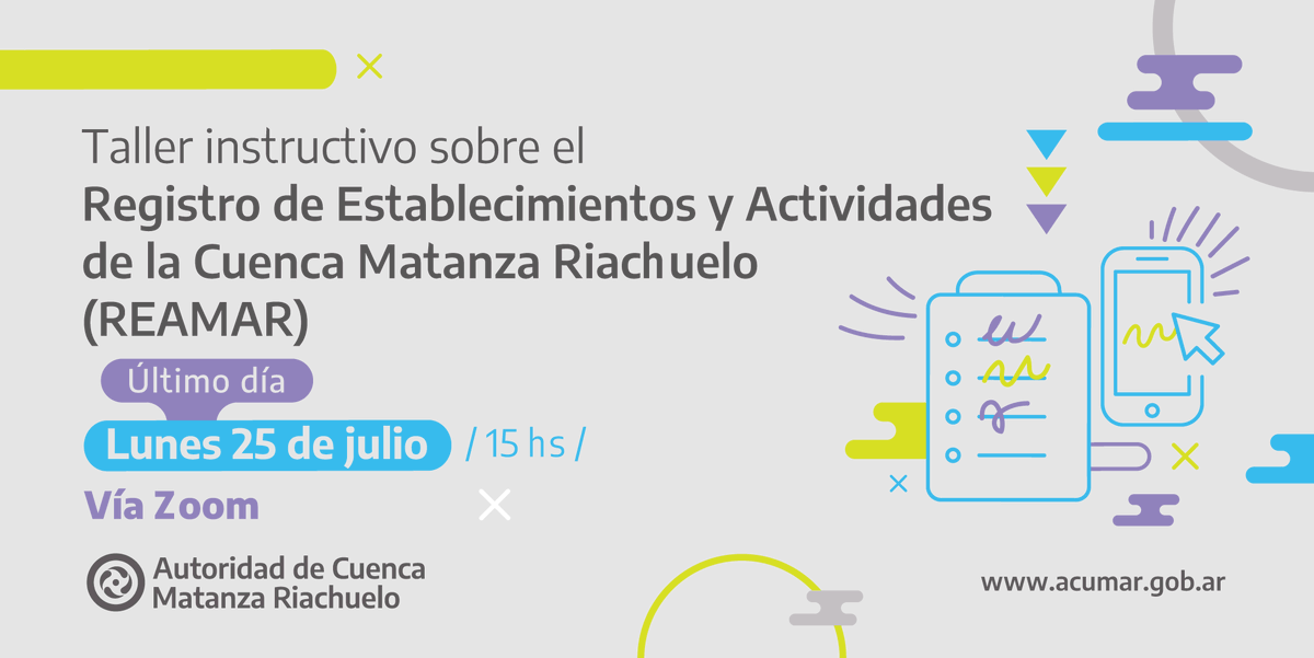 acumarriachuelo's tweet photo. 📅 Este lunes 25 de julio llega la última capacitación virtual para el Registro de Establecimientos de la Cuenca #REAMAR
🤔 Si tenés inquietudes sobre la presentación de las declaraciones juradas inscribite a la charla por Zoom 🔗https://t.co/X6E39Dp9D6
#LaCuencaNosUne 🌀 https://t.co/X9YPR3NvOB