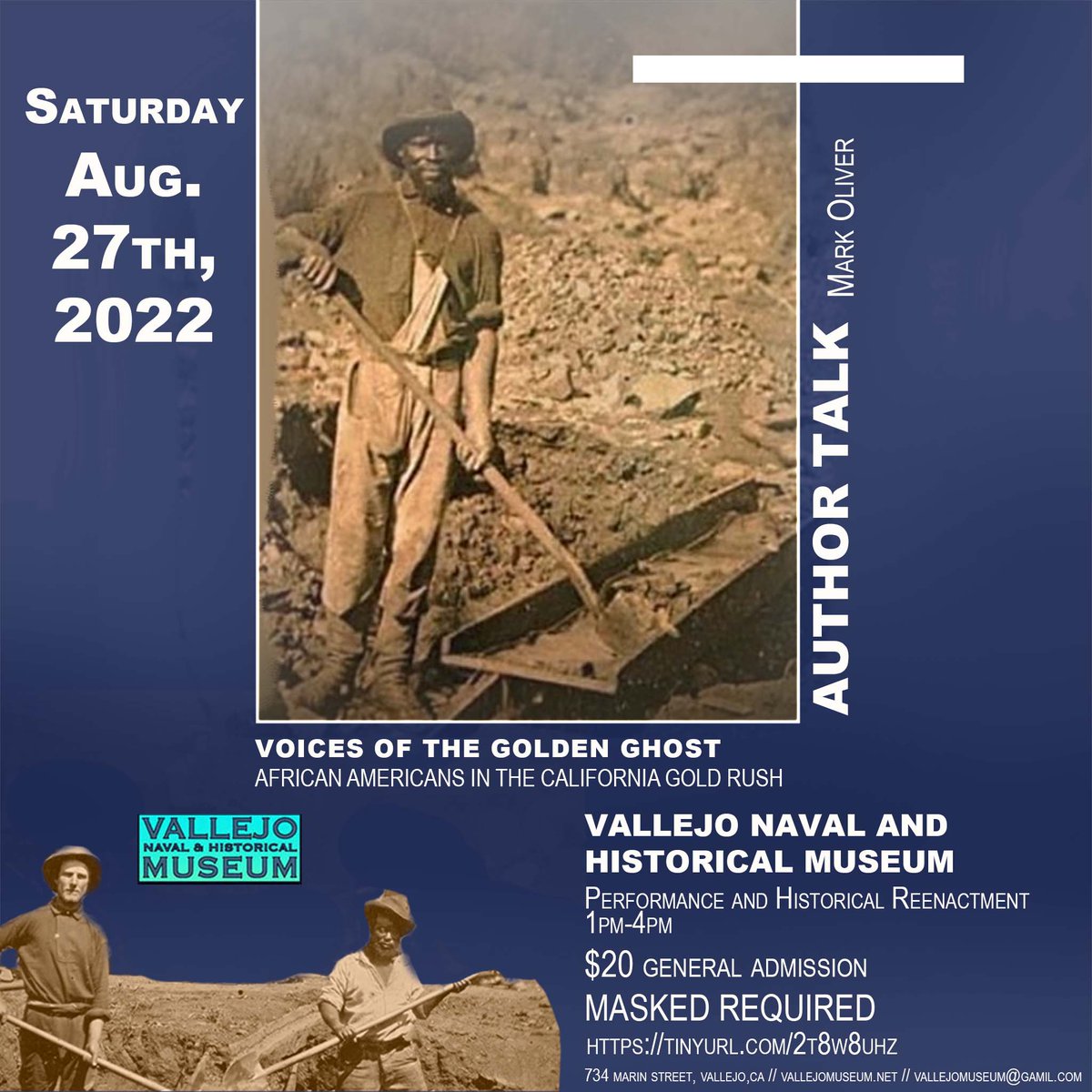 Hear Voices from the Golden Ghost at Vallejo Museum on August 27, 2022! Tickets are $20! 
eventbrite.com/e/voices-of-th…
@VisitVallejo <a href="/CityofVallejo/">City of Vallejo</a> <a href="/AlibiVallejo/">Alibi Bookshop Vallejo</a>