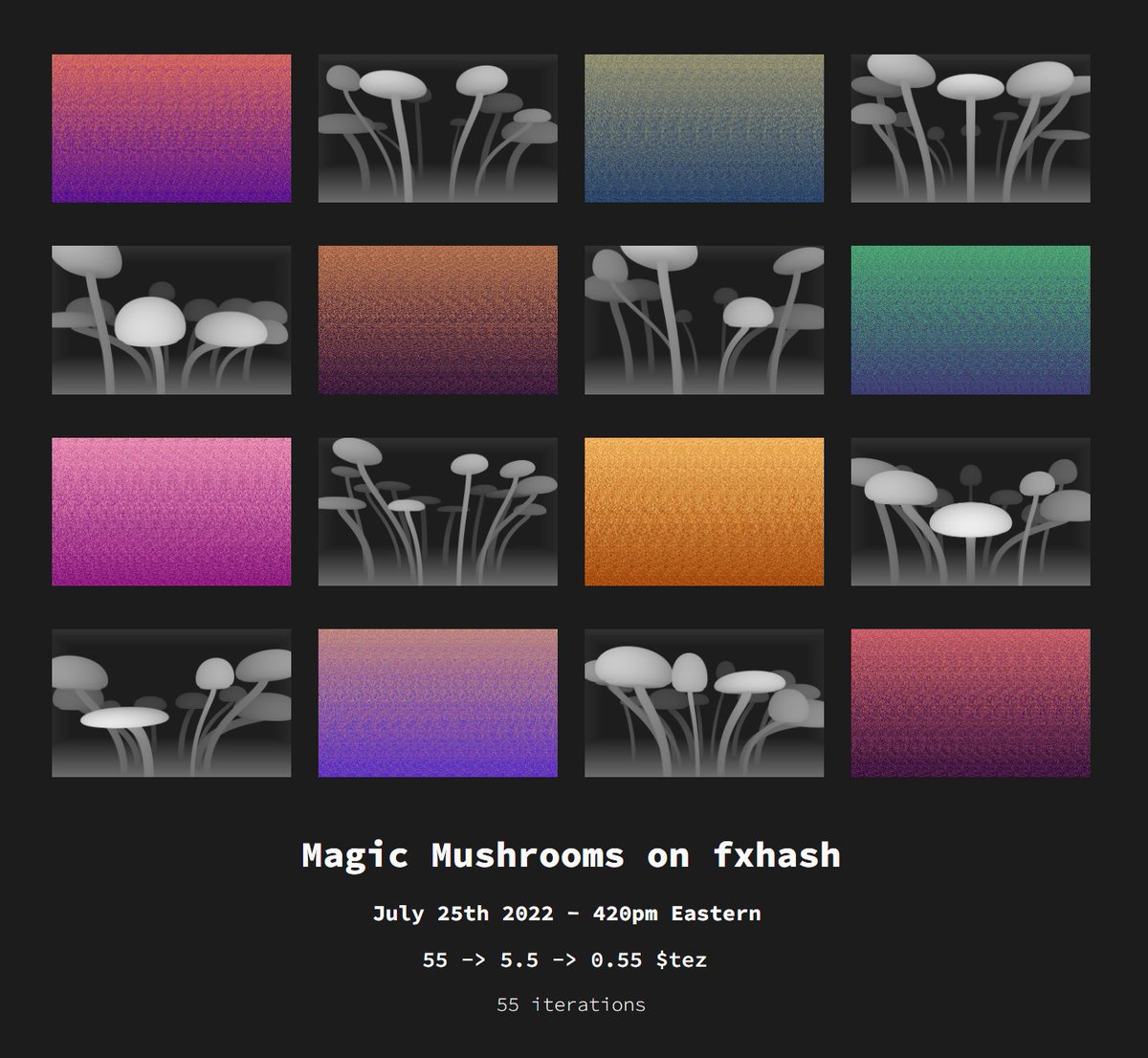Magic Mushrooms on #fxhash
🧙🍄🍄🍄

#tezos #generativeart #psychedelics #NFTartist #nftcollector link below ❤️