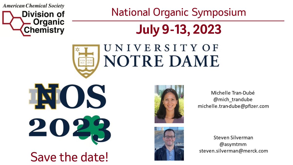 Steven Silverman (@asymtmm) on Twitter photo Save the date! The 2023 National Organic Symposium will be held at the University of Notre Dame from July 9-13. We’ve got some great things cooking but we always welcome feedback - send us your thoughts! #YourNOS #NOS2023 <a href="/NotreDame/">University of Notre Dame</a> <a href="/mich_trandube/">Michelle Tran-Dube</a> <a href="/ACSorganic/">ACS Organic Division</a> Save the date! The 2023 National Organic Symposium will be held at the University of Notre Dame from July 9-13. We’ve got some great things cooking but we always welcome feedback - send us your thoughts! #YourNOS #NOS2023 <a href="/NotreDame/">University of Notre Dame</a> <a href="/mich_trandube/">Michelle Tran-Dube</a> <a href="/ACSorganic/">ACS Organic Division</a>