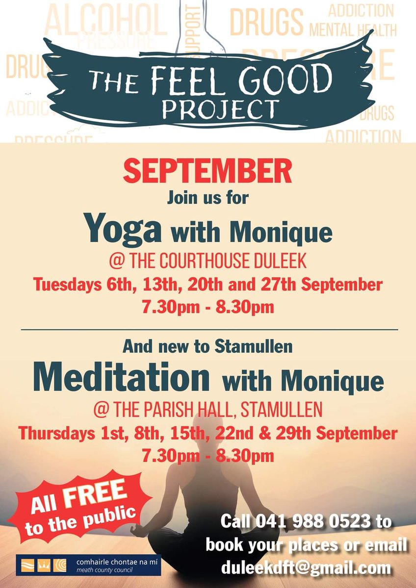 SenatorKeogan's tweet photo. So looking forward to expanding our #MentalHealthAwareness programmes to another town in Meath. All free to the public. Please book your space 041 98 80523 #meditation #mindfullness #yoga
#FeelGoodProject https://t.co/HgzpyOkwak