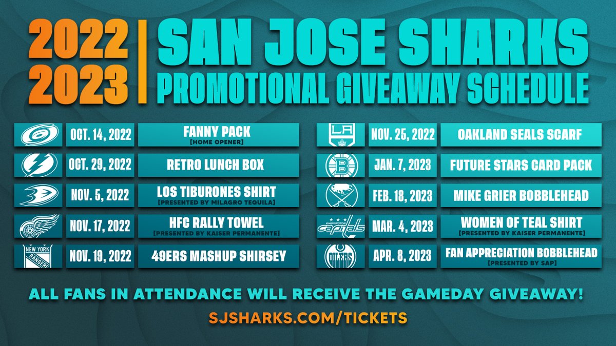 ✨ YOUR '23-'24 SHARKS FULL PROMO SCHEDULE ✨ Get tickets to the best games  with the best giveaways now! Link in bio! 🎟️