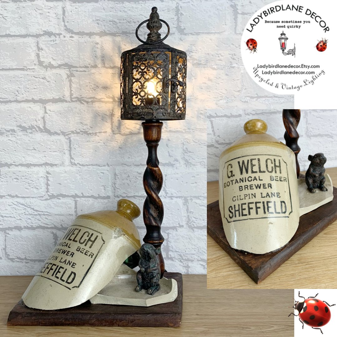 Good morning all. 
 This unique lamp with a cute mouse inside a broken ceramic flagon will make you smile every time you look at it. Upcycled &amp; Unique. 
LadybirdLaneDecor.com for UK customers 
LadybirdLaneDecor.Etsy.com for overseas 
#EarlyBiz  #UKGiftHour #UKGiftAM #MHHSBD